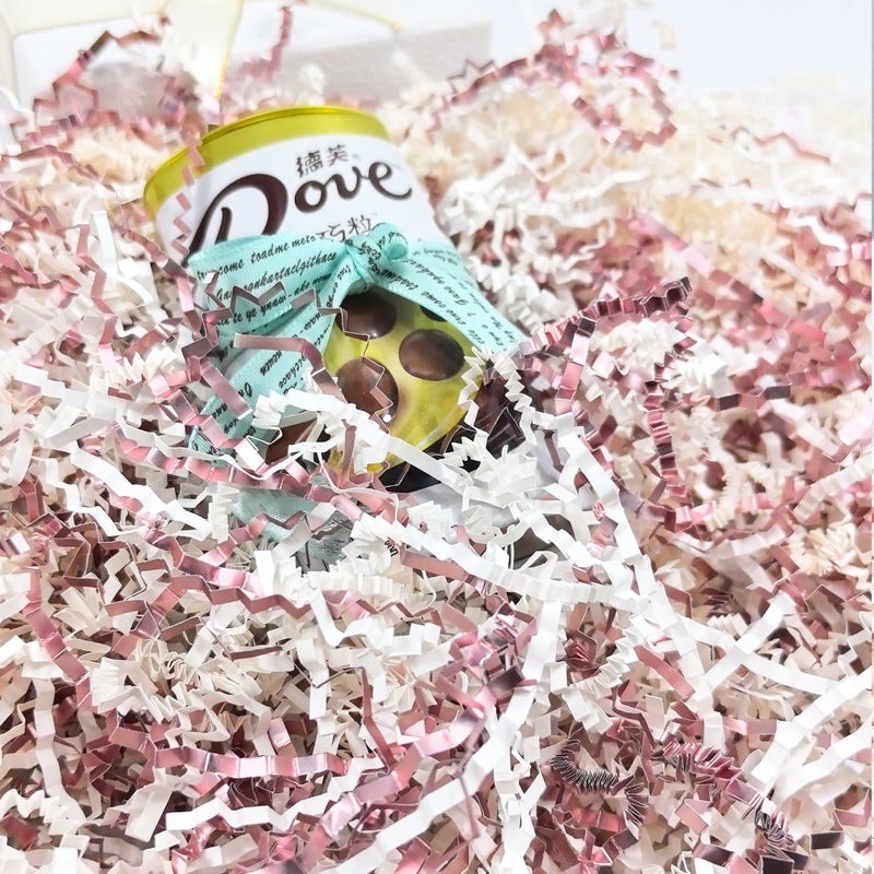 Amsthow Metallic Pink and White Crinkle Paper Filler Gift Wrap Box Filler 1/2 LB Basket Cut Shred Cut Raffia Grass Stuffing for Easter Birthday Decoration - Image 2